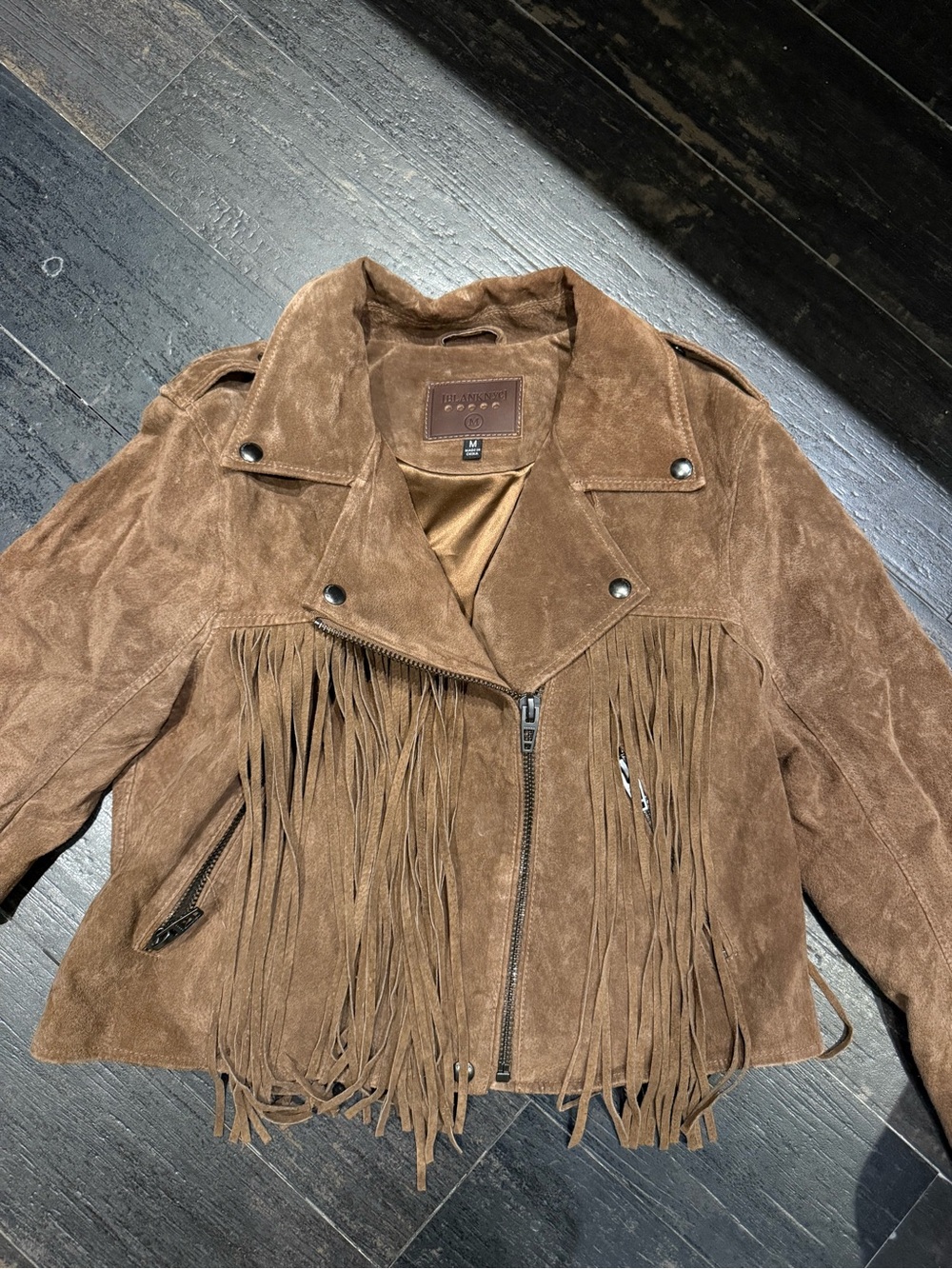 Blank NYC Brown Suede Fringe Moto Jacket